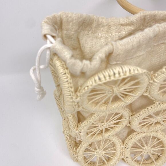 Multi Circle Summer Beach Bag Tote Orange Slice Open Lined Natural Round Handles - Picture 9 of 10